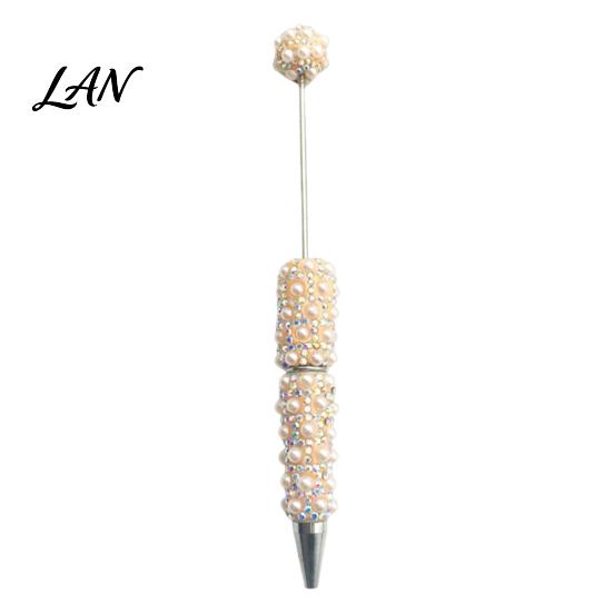 Customizable Beadable Pen DIY Pen, Rhinestone Faux Pearl Ballpoint Fancy Glitter Decorated for Crafting, Student Stationery Office Writing Tools