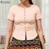 ZANZEA Women Casual Round Neck Solid Color Summer Short Sleeve Blouse