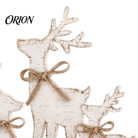 Christmas Elk Tabletop Decor 3Pcs/Set Wooden Table Sign, Rustic Reindeer Family Decoration, Decorative Sign Jute Rope Bow Centerpiece for Xmas Holiday