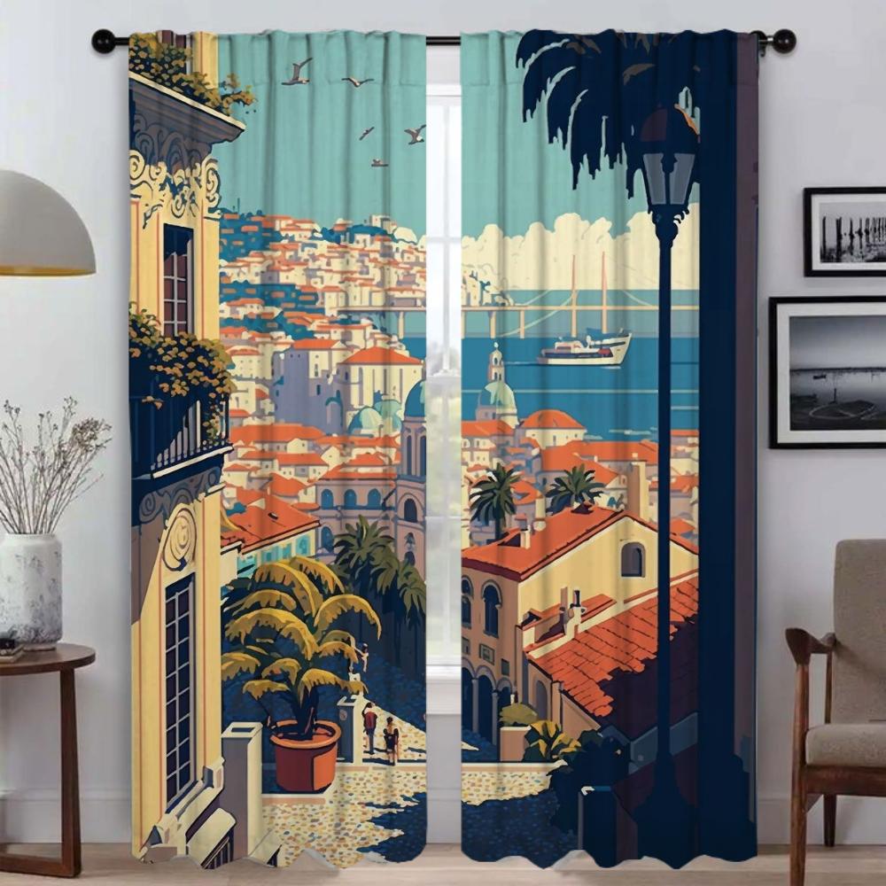 Cities Pixel Art Curtains Child Room Partition Blackout Curtain for Room 2 Panel Home Interior Curtains Shades Living Kitchen