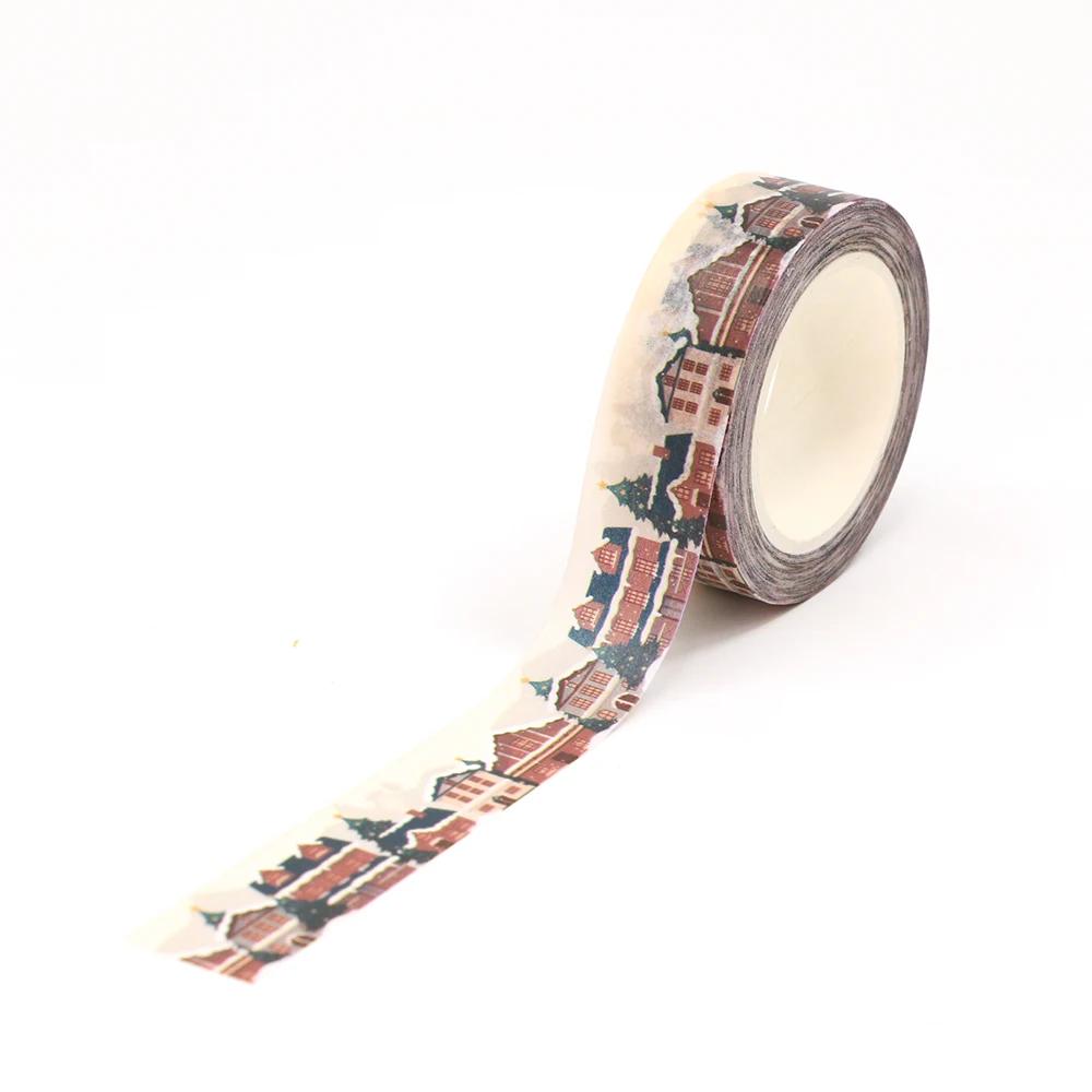 NEW 1X 10M Decor Christmas Houses Washi Tape Set for Scrapbooking Adhesive Masking Tape Cute Journaling Kawaii Papelaria