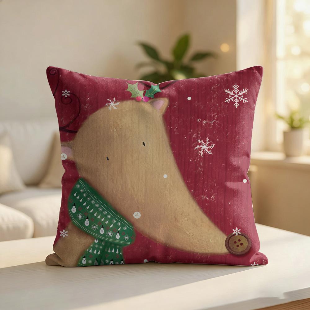 CUTE Christmas Reindeer Cushion Cover Silky Short Plush Invisible Zipper Dustproof Sofa Pillow Case For Home Decor