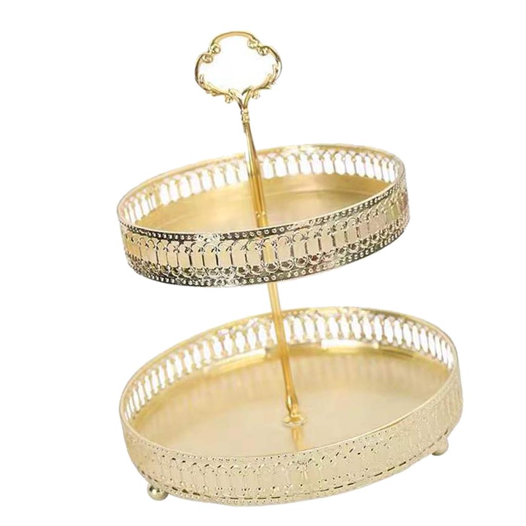 Double Layer Pastry Tray Decorative Copper Gold Biscuits Dessert Display Plate for Wedding