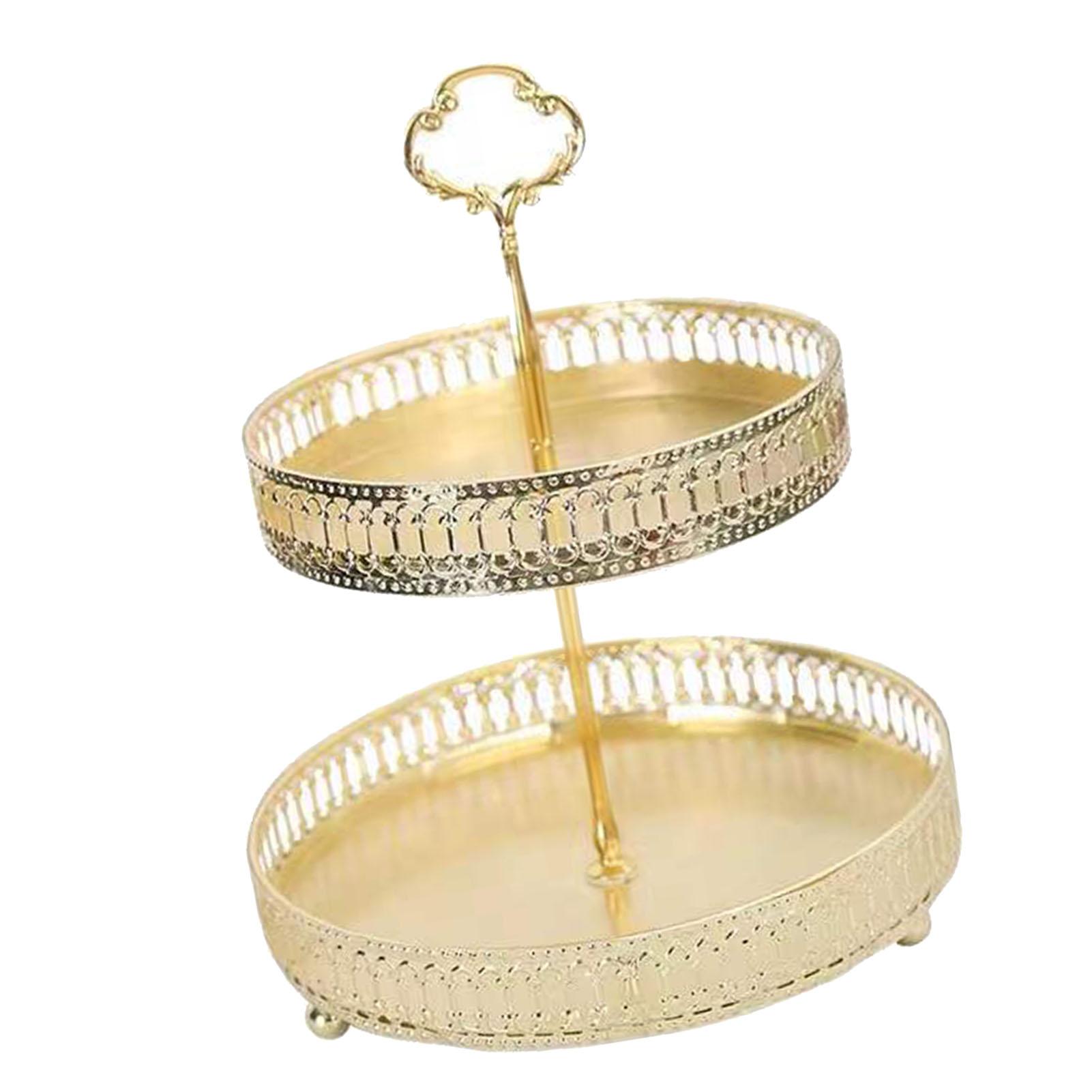 Vassoio per Dolci a Doppio Strato Decorativo Rame Oro Biscotti Piatto da Esposizione per Dessert per Matrimonio New hollow vertical pattern fruit plate beige