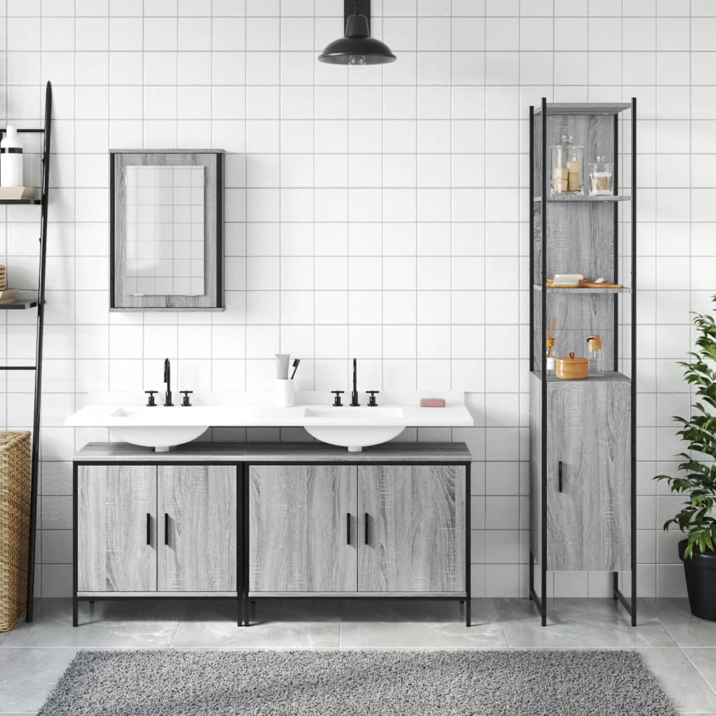 4 piece bathroom furniture set grey Sonoma particleboard