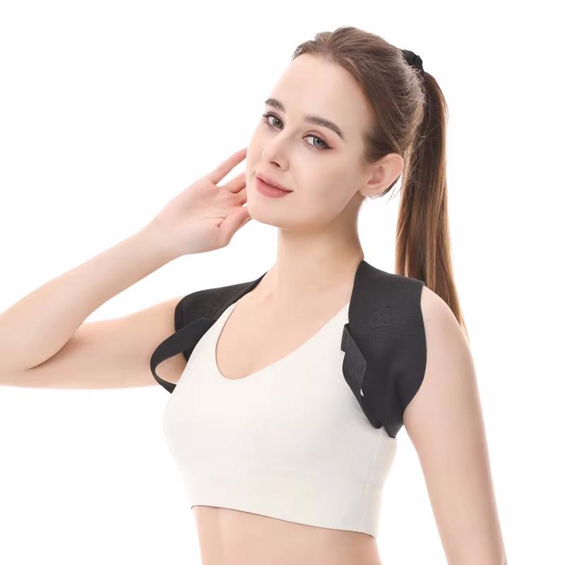 Black Open Shoulder Beauty Back Strap Chest Hunchback Corrector Breathable Invisible High Elastic Belt for Posture Support