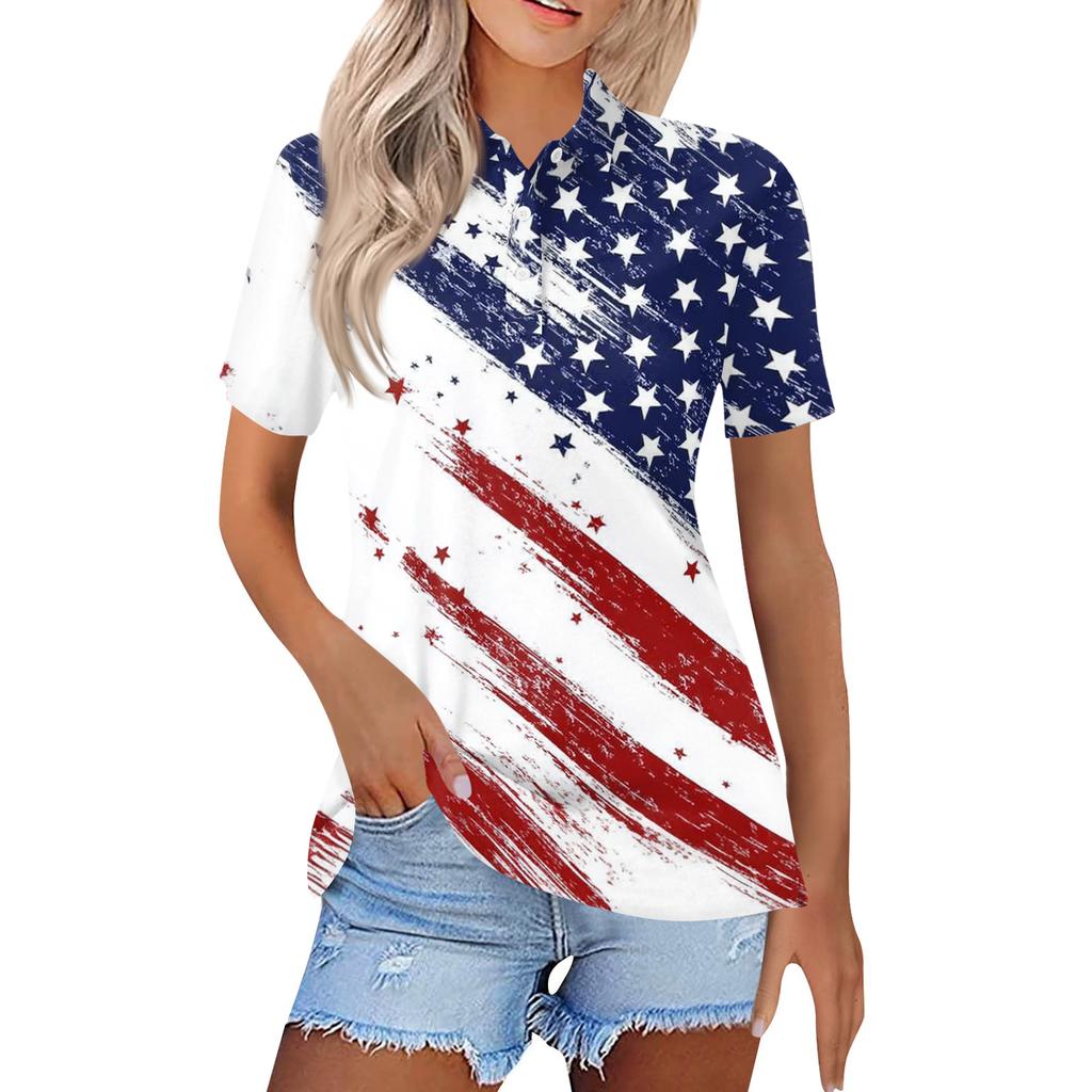 Women's Fashion Casual Lapel Short Sleeve Printed Shirt Women's Button Up Tops