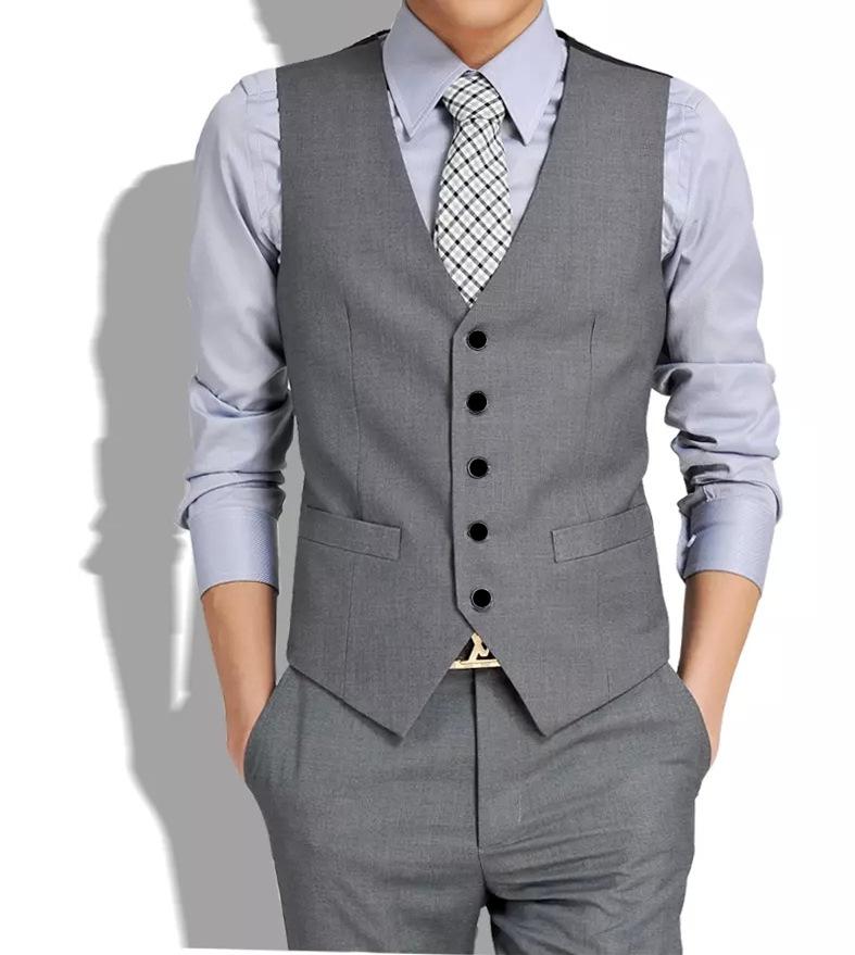 Spring & Autumn Men's Korean Slim Fit Grey Suit Vest - Trendy Style