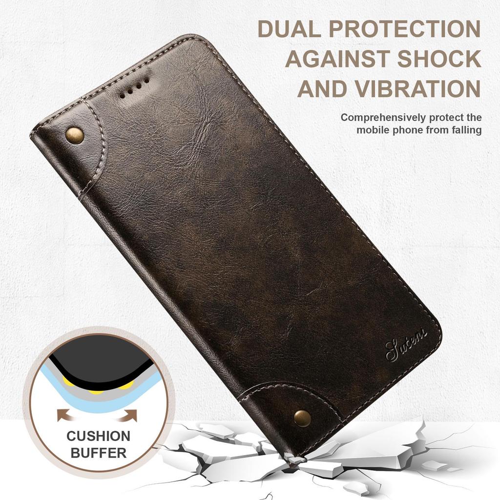 iPhone 16 Pro Max & Samsung S25 Ultra Leather Flip Case with Card Slot and Magnetic Closure