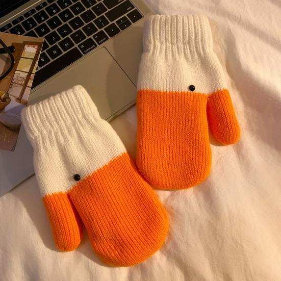 Yousheng 2 Pairs Cartoon Goose Knitted Mittens Autumn Winter Women Couple Fingerless Gloves Outdoor Cold Weather Windproof Warm Thick Thermal Gloves