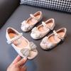 Girls' Leather Shoes Children's Soft-soled Princess Spring Shallow New Korean Big Kids Girls' Bow Rhinestone Pearls Dress Shoes