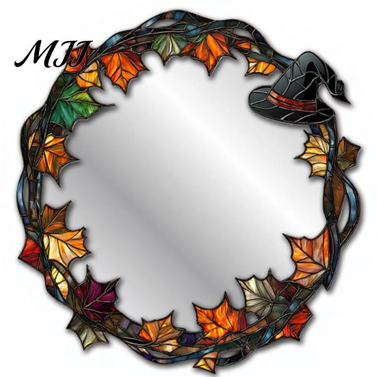 Halloween Wandspiegel Dekor Dekorative Aufkleber mit Spinnen/Skeletten/Kürbissen, Retro Hängende Spiegel für Flur Schmuck, Leichtes Zuhause Feiertag