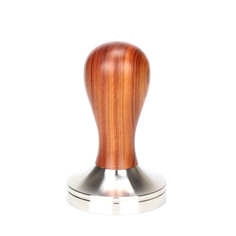 Stainless Steel Coffee Tamper with Red Sandalwood Handle, Flat/Threaded Bottom, 51/53/58mm.