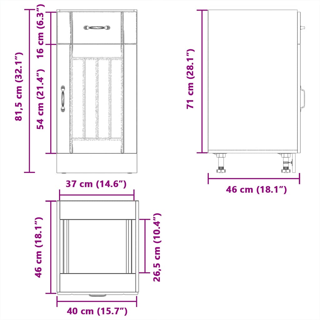 Kitchen Base Cabinet Lucca Concrete Grey Particleboard