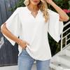 Sommer V-ausschnitt Lose Chiffon Hemd Frauen 2023 Fashion Solid Elegante Casual Bluse Kurzarm Casual Blütenblatt Hülse Tops 27967
