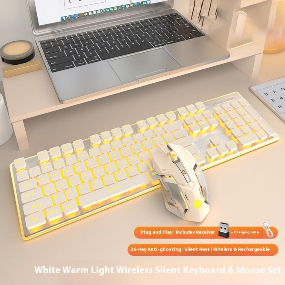 Kabelloses Tastatur- und Maus-Set, Leise Ultradünn Hochwertig Spielcomputer Büromaschinen Gefühl