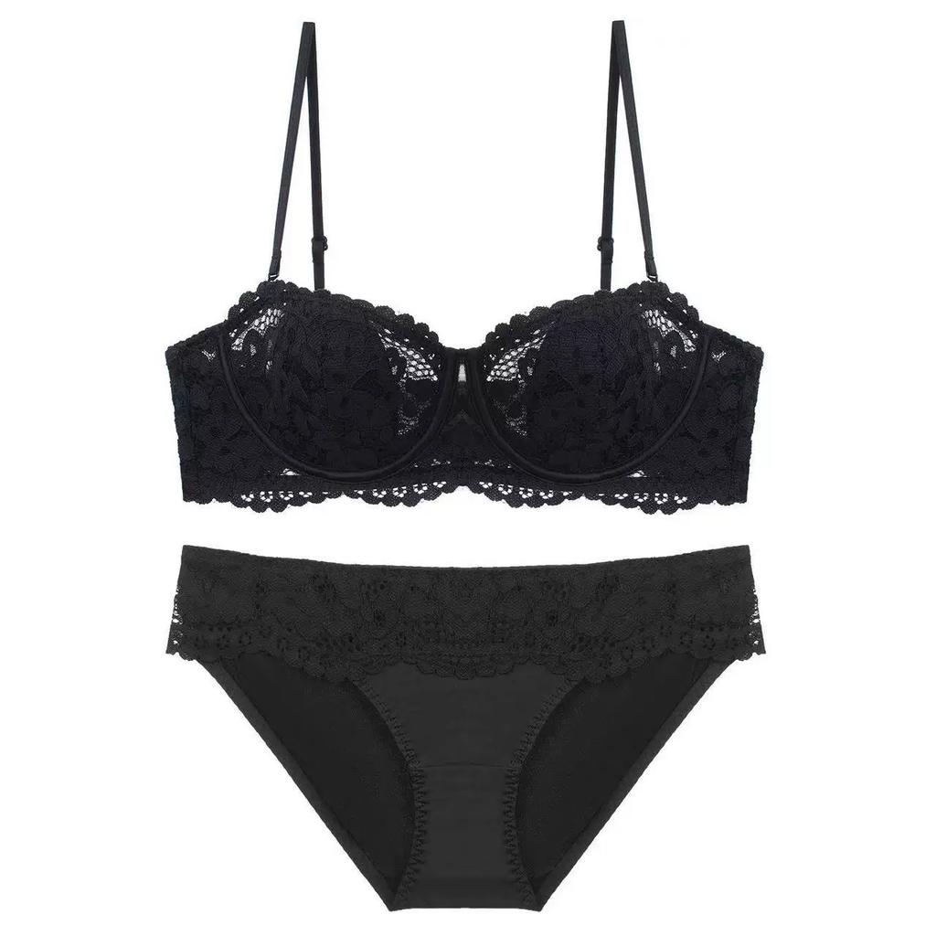 Set Reggiseno in Pizzo Francese da Donna Minimizer Push-Up con Ferretto Lingerie Nylon Spandex