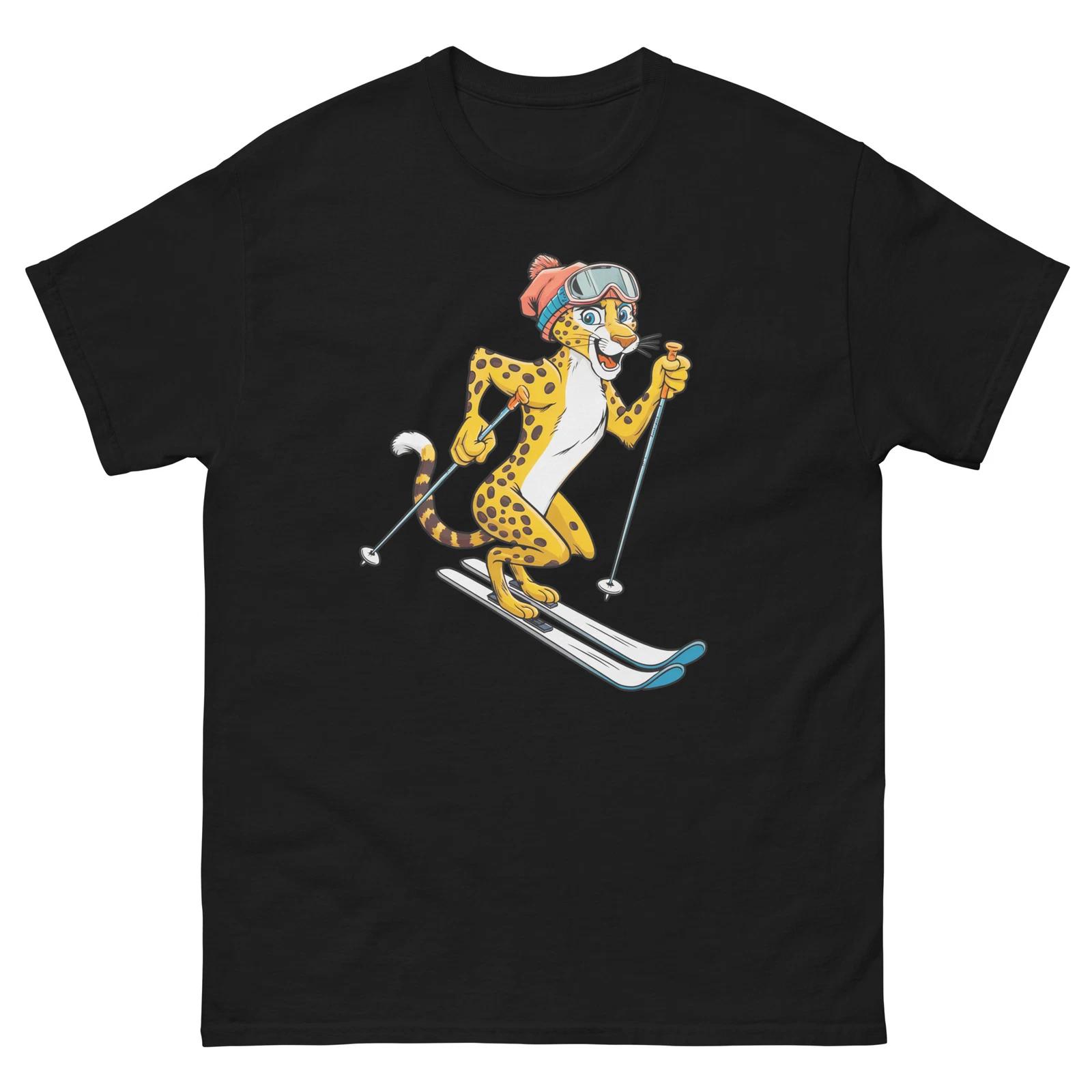 Cheetah Skiing Skier Fun Cartoon Ski Shirt T-Shirt 2XL
