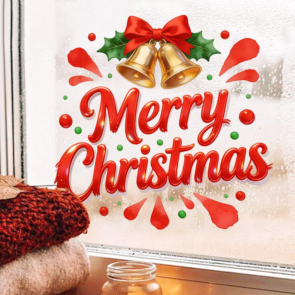 Classic Christmas Glass Window Sticker Bells Bow Holly Self Adhesive Living Room Balcony Decor