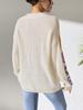 Suéter Pulóver de Punto a Mano con Cuello en V, Patchwork de Flores y Mangas