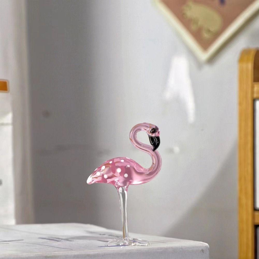 Handmade Art Simulated Pink Flamingo Cute Animal Sculpture Creative Glass Flamingo Figurines  Home