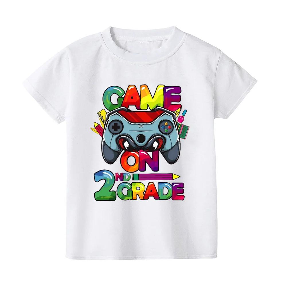 Game On First Grade Shirt Back To School Tee for Gamers 1st Day of School for Boys Truck Print Summer Kids Short Sleeves Top