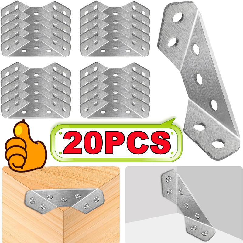 20-1PC Stainless Steel Angle Corner Brackets Universal Furniture Corner Connector Brace Joint Fastener Bedframe Cabinet Drawer