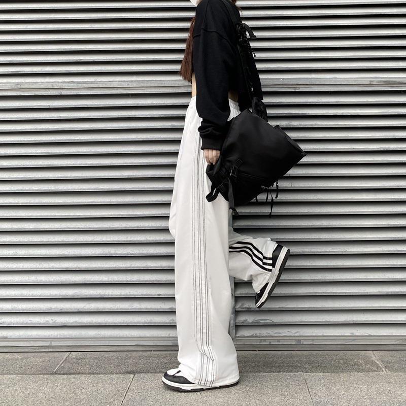 Unisex Striped Casual Sports Pants - Loose Fit, Straight Cut, Trendy Spring Style