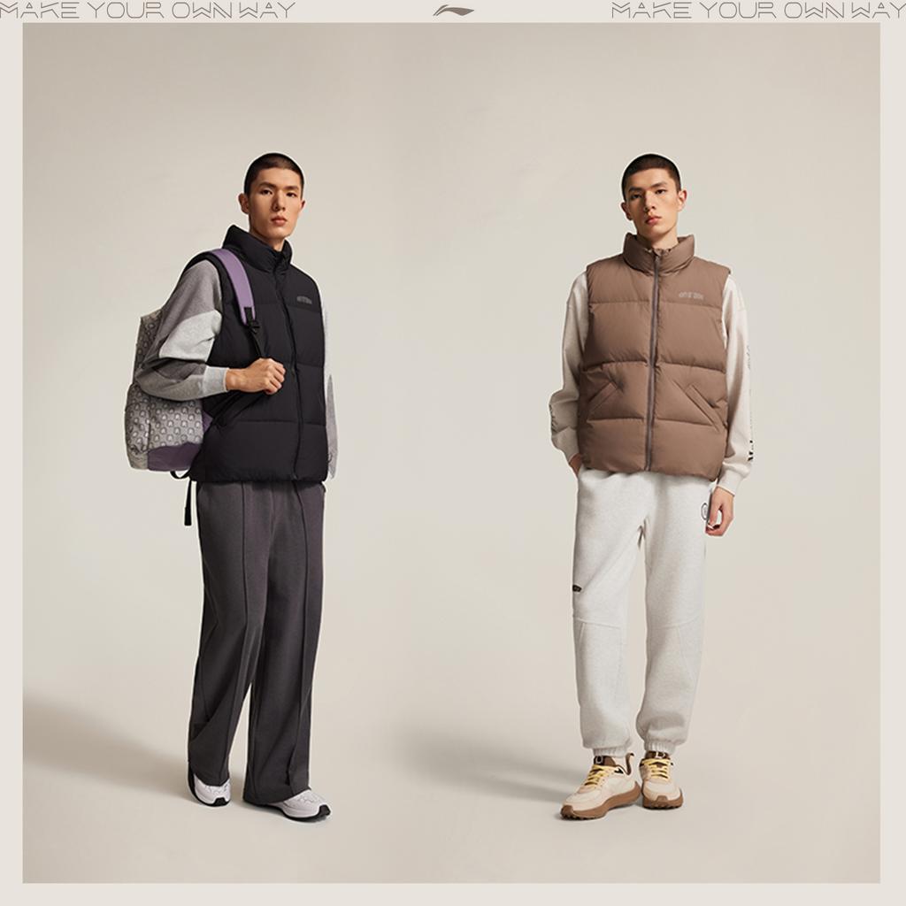 Li Ning Wade Series Windproof Water-Repellent Stand Collar Letter Down Vest Men Vest AMRV079-1