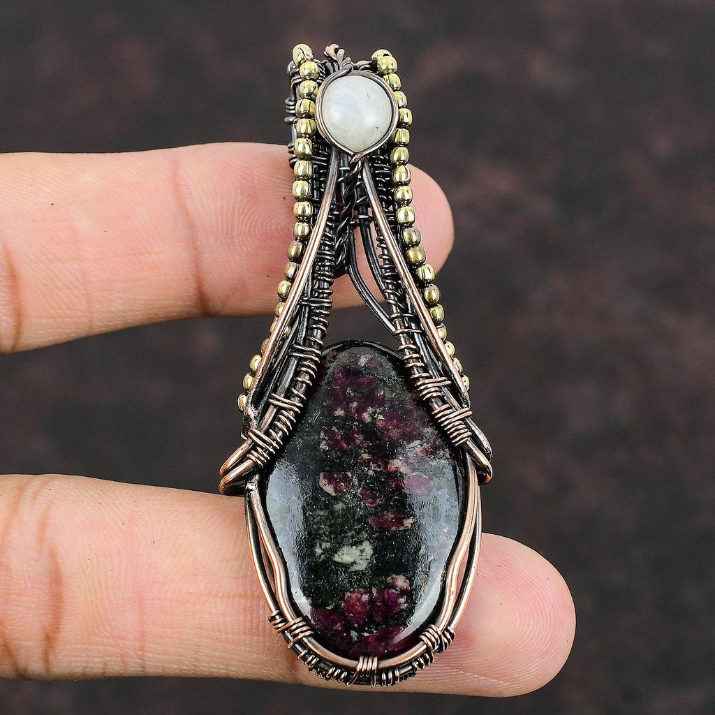 Eudialyte Copper Pendant Copper Wire Wrapped Pendant Handmade Jewelry Moonstone Gemstone Pendant Gift For Women Wrapping Eudialyte Jewelry