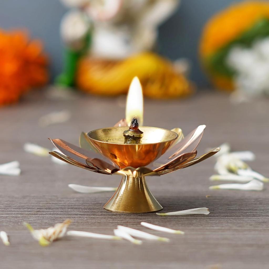 Golden Lotus Flower Shape Decorative Brass Diya for Diwali Pooja | Diwali Diya for Puja |  | Diwali Decoration Items for Home Decor