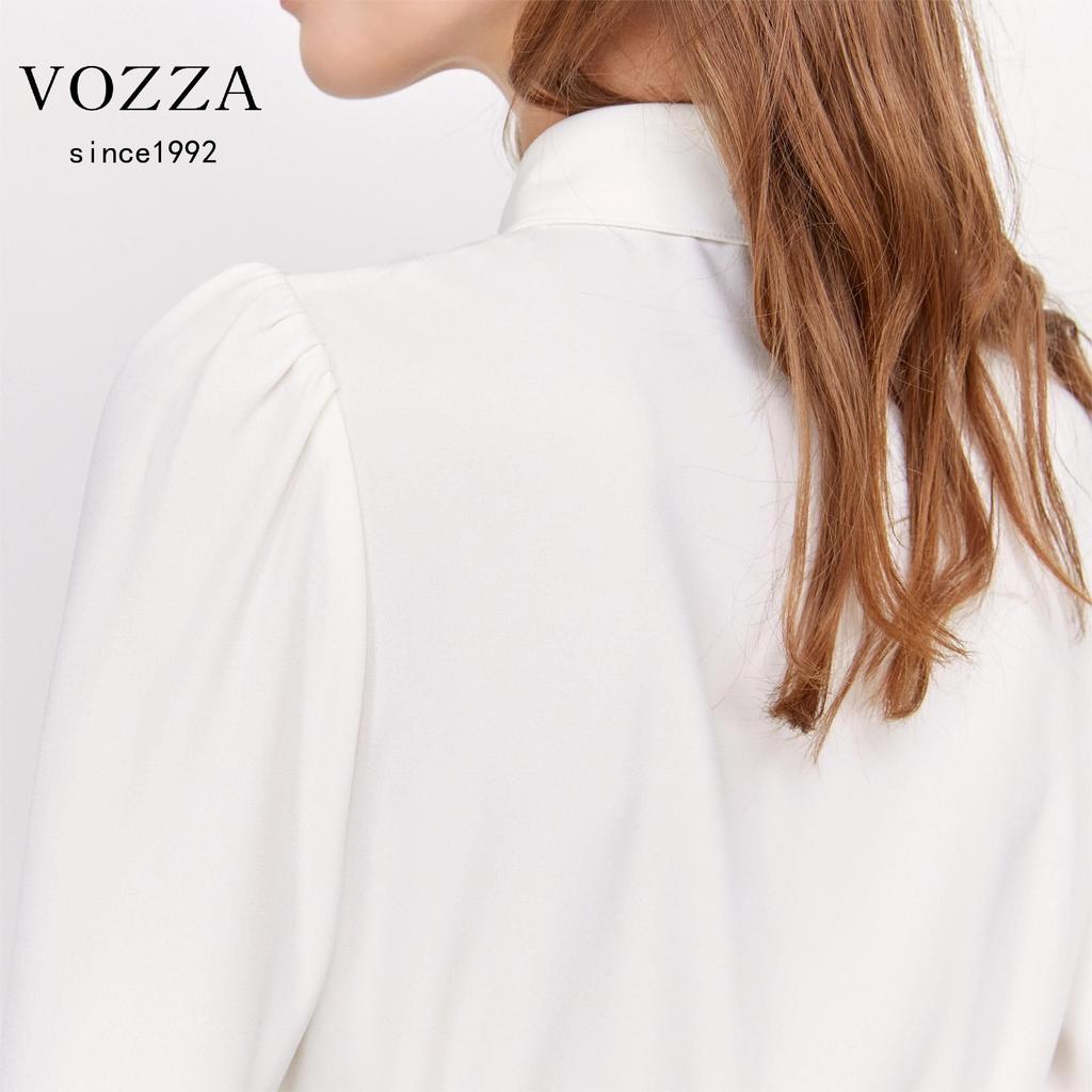 VOZZA Chiffon Blouse with Detachable Ribbon Solid Suitable for Job Entrance Shirt Women's Tie, No-Iron, Color, Office, Hunting, Recruitment, Ceremony,