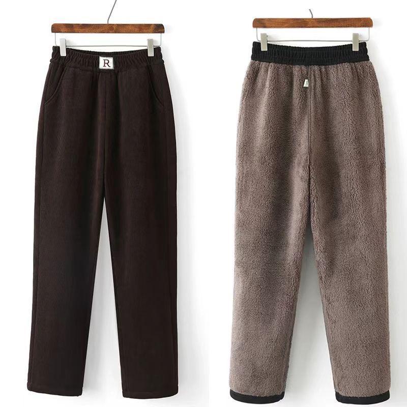 Plus Size Women's Winter Fleece-Lined High Waist Straight Leg Pants