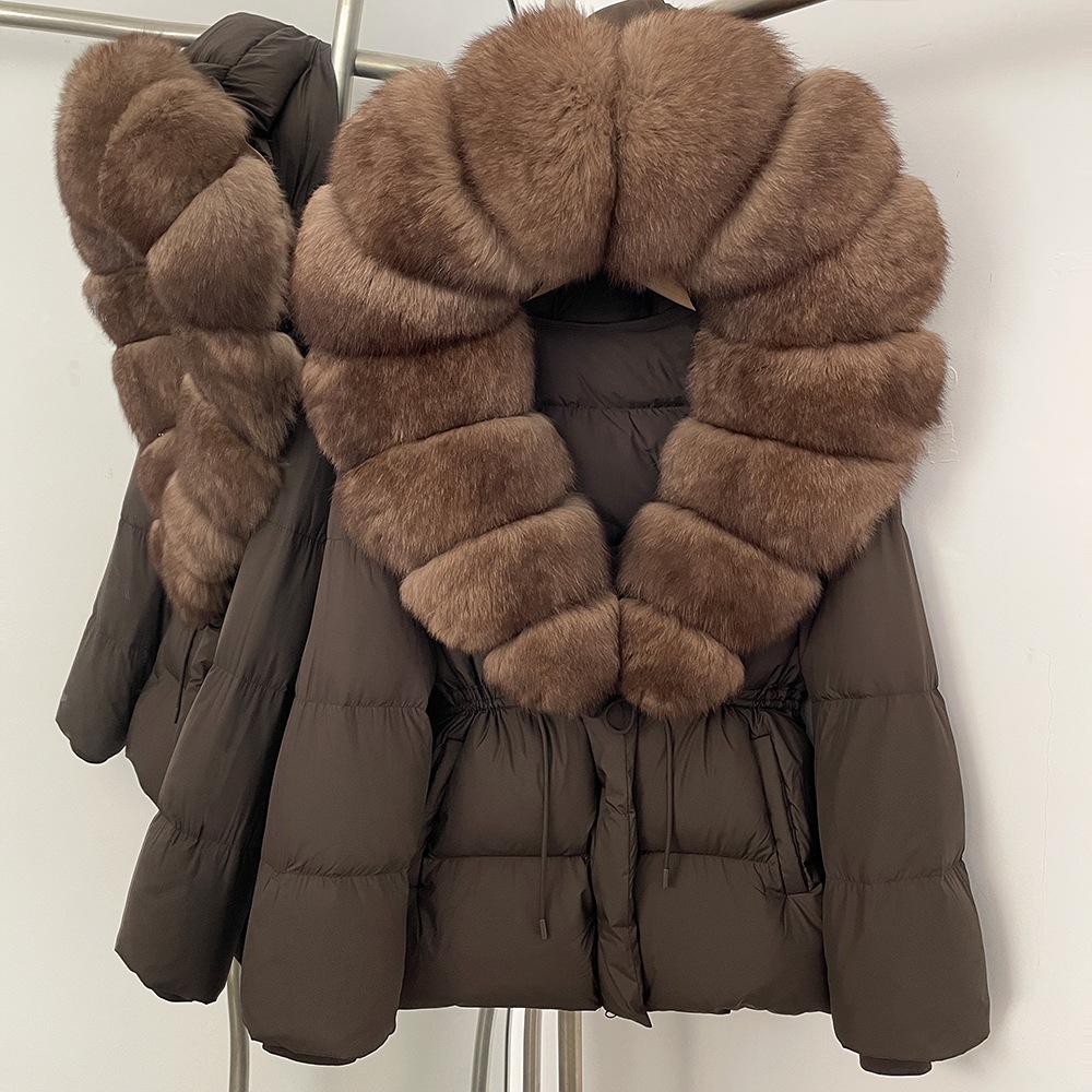 Popular fox fur collar medium and long down jacket winter new waist thin high-end fur coat women