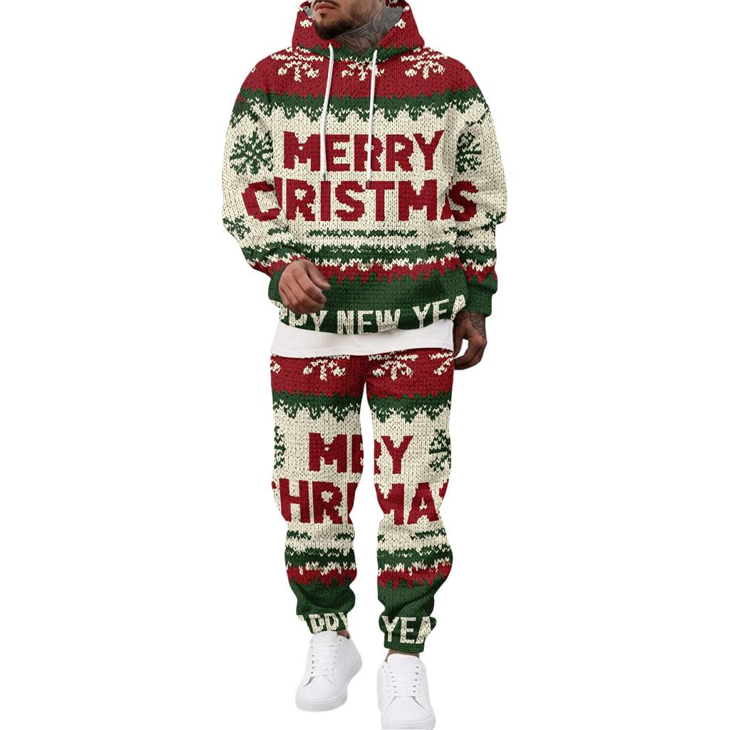 Men's Casual Sweatshirt Set for Fall Winter with Patterned Design, Comfortable Everyday Wear