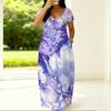 Plus Size Ladies Short Sleeve Crew Neck Dress Flowy Loose Outfit For Summer Family Gathering Wear