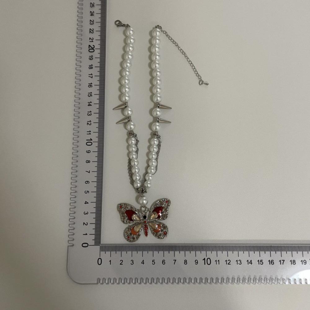 Rhinestone Vintage Metal Necklace Tassel Women's Choker Retro Butterfly Pearl Necklace  Girls