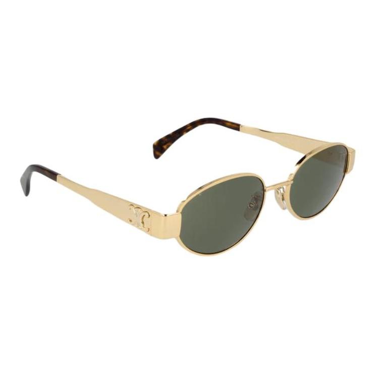 Celine Ochelari de soare ovali cu logo metalic Triomphe gravat pe lateral Ochelari de soare pentru femei Aur CL40235U-30N