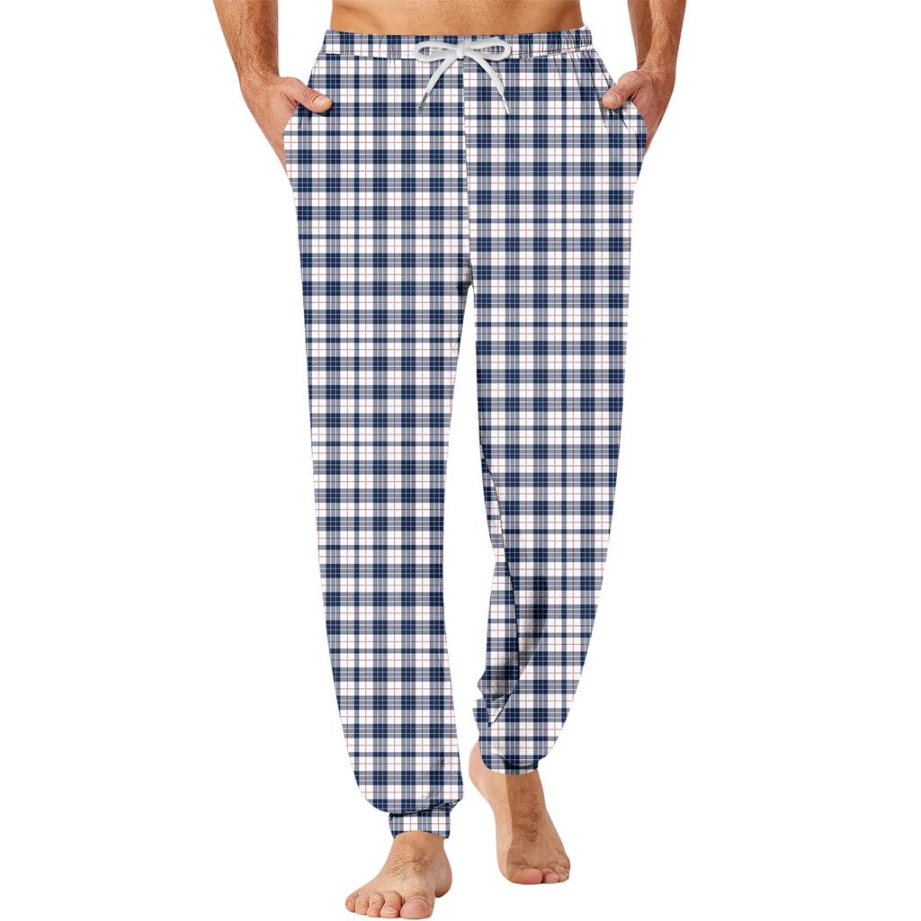 Men's Plaid Print Drawstring Jogger Pants with Pockets Sleepwear for Home