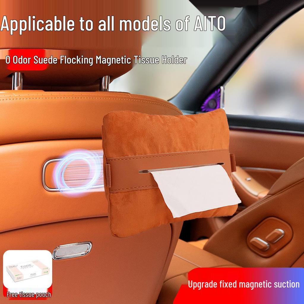 Compatible with Zhi Jie R7/S7: Magnetic Suede Plush Tissue Holder Box for Car Interiors
