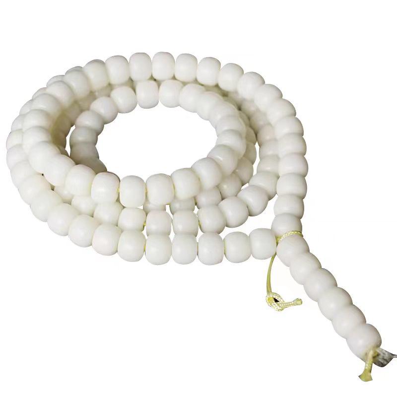 White Jade Bodhi 114-Bead Bracelet: Smooth, High-Density Apple Barrel Beads