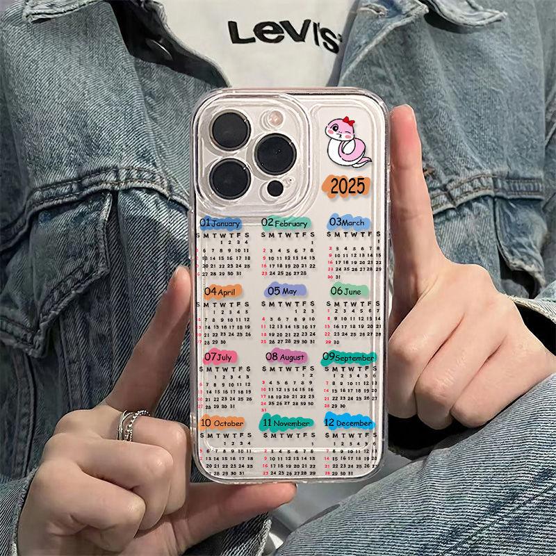 2026 Black Letter Year of the Snake Calendar Applicable to iPhone17promax Mobile Phone Case Apple 16 Transparent 14/13 Factory x