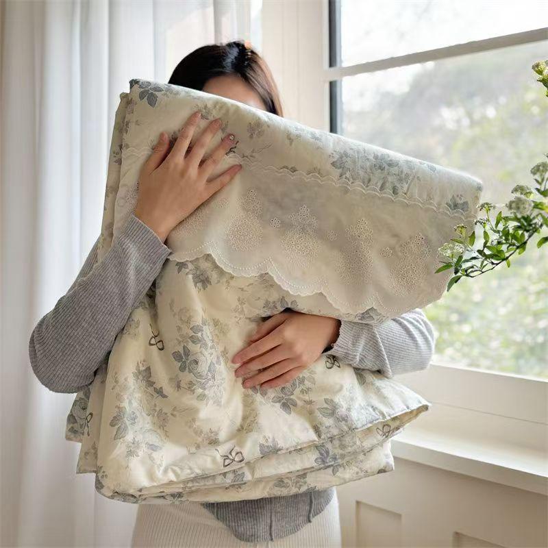 Lace Pure Cotton Quilt Twin Queen Size Bedding Single Double Bed Comforter Summer Spring Floral Print Gauze Quilted Blanket
