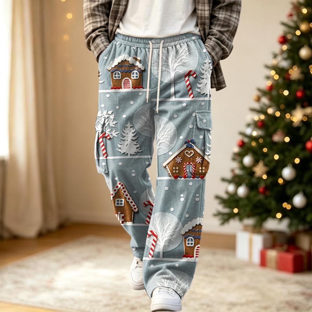 Men's Street Casual Loose Fit Comfortable Athletic Pants with Christmas Print