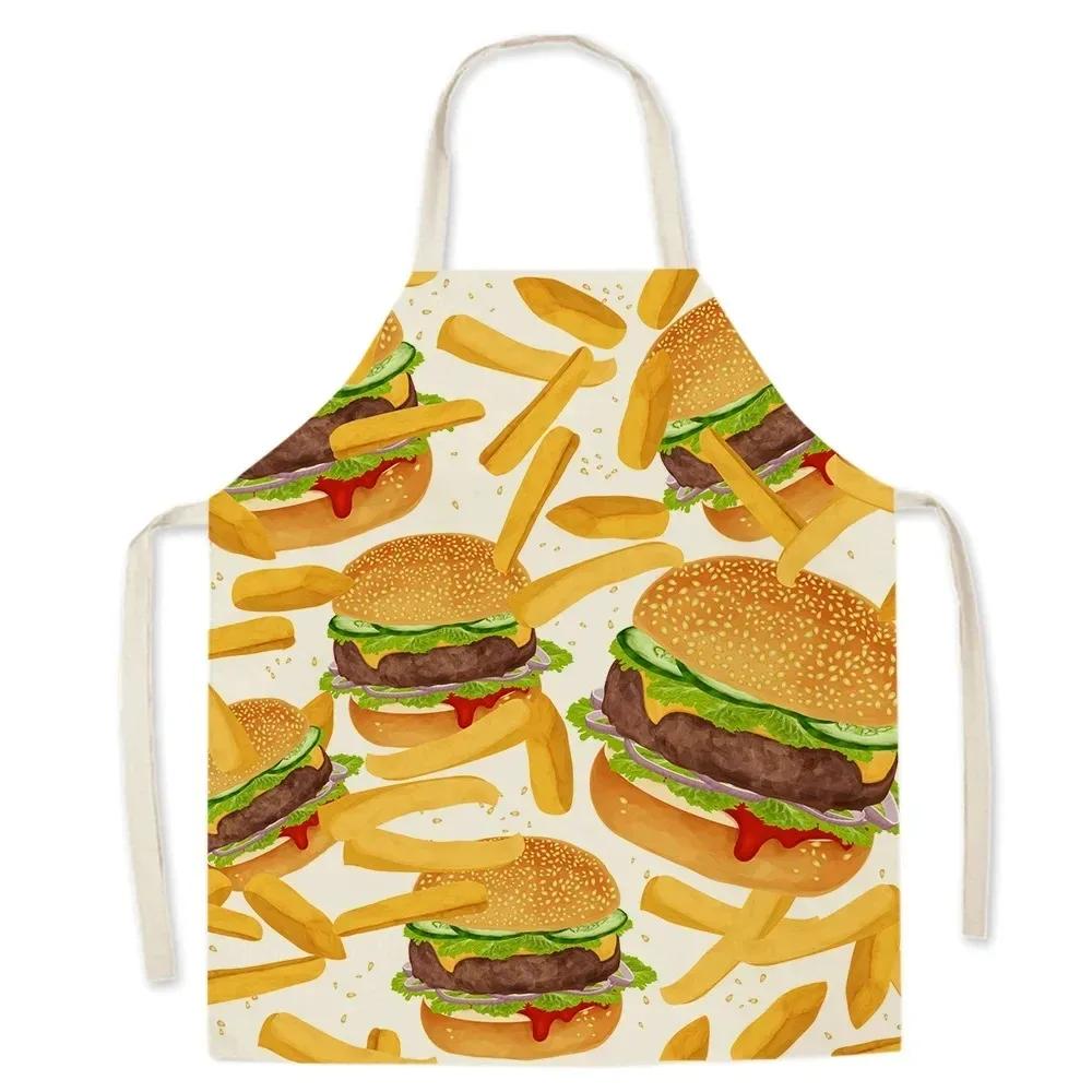 Cute Gourmet Burger Fries Pizza Pattern Kitchen Cooking Apron Men's Sleeveless Women's Cooking Baking Bib