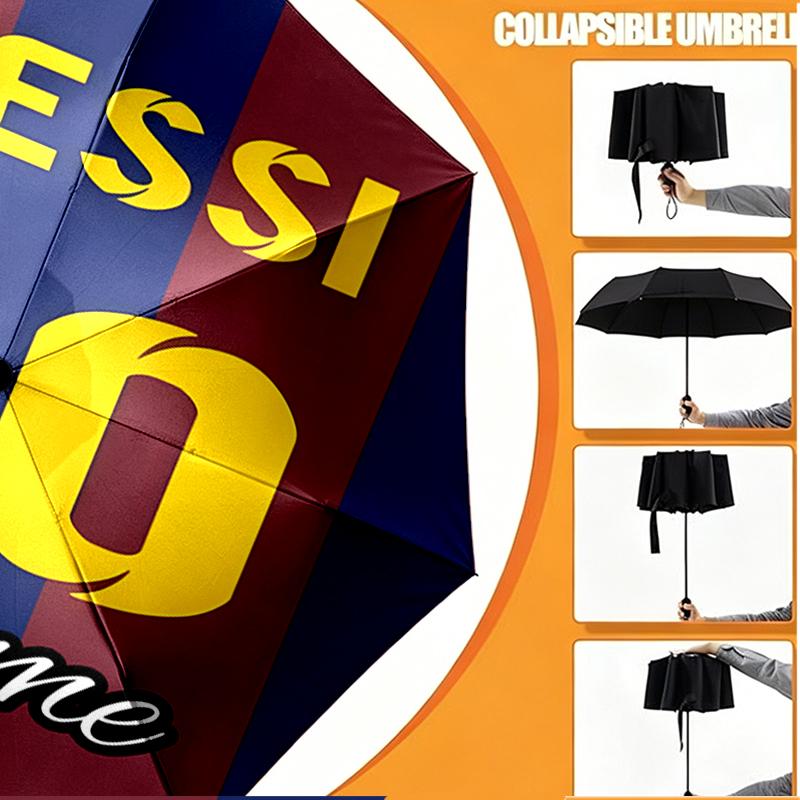 Custom Name Personalized Lionel Messi Print Umbrella, Auto Open Close, 8‑Rib Sturdy Frame, Commute Camping Hiking Use, Birthday Gift