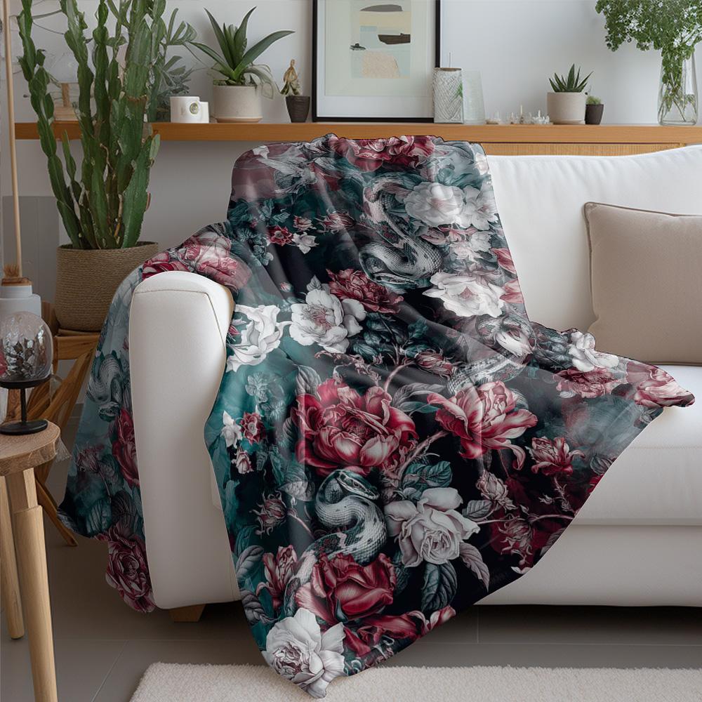 Velvet Floral Snake Print Throw Blanket Luxurious Soft Cozy Bed Sofa Decorative Throw Blanket Gift for Women Girls