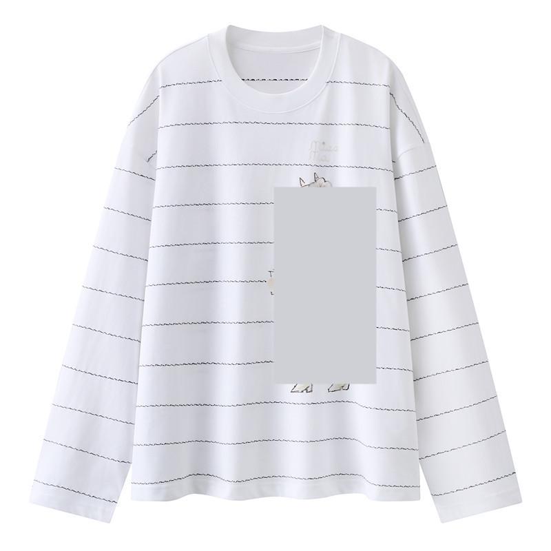 In Stock: Spring 2026 Casual Loose Striped Little Pony Print Long Sleeve T-shirt Small белый