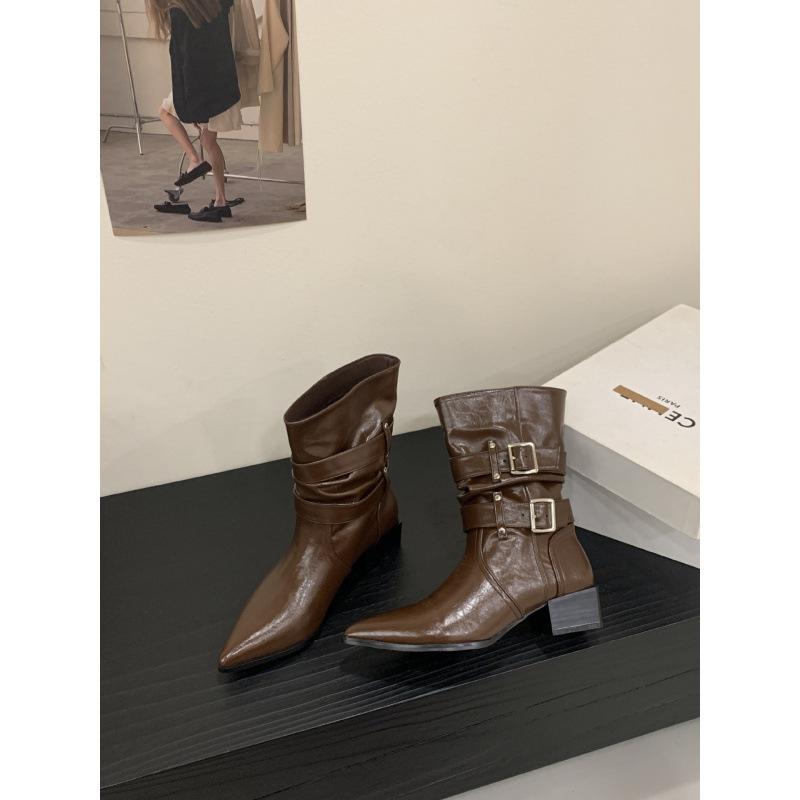 

2025 autumn and winter new retro pleated modified leg stacking boots short boots 39 коричневый
