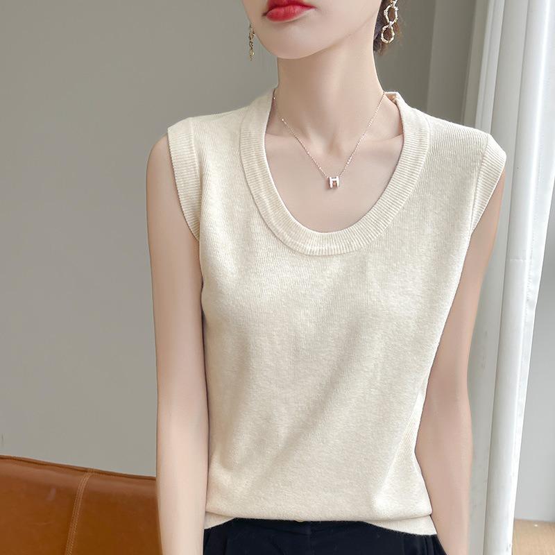 Summer New Knitted Sweater Base Layer Top Slim Casual Simple and Loose Halter Top